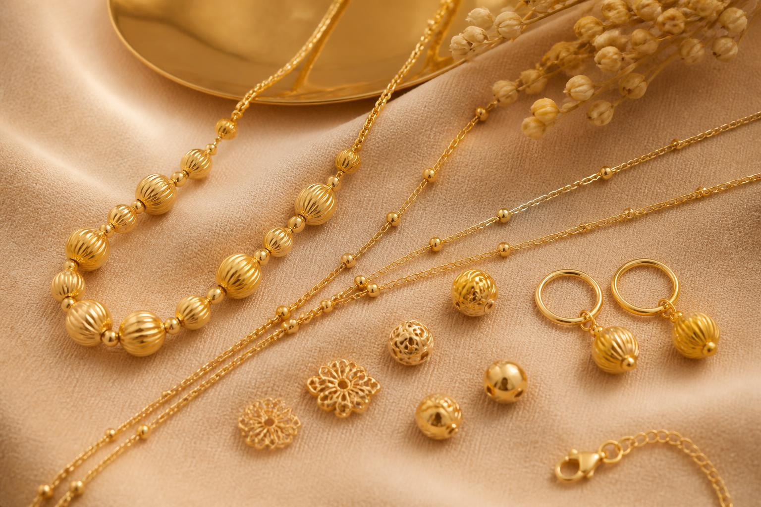 Bolas y cadenas en oro laminado 18K